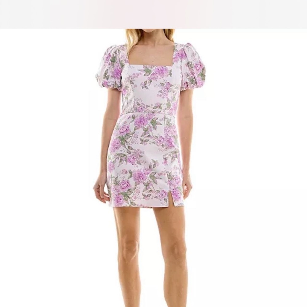 Altar'd State Pink and Purple Puff Sleeve Mini Dress
